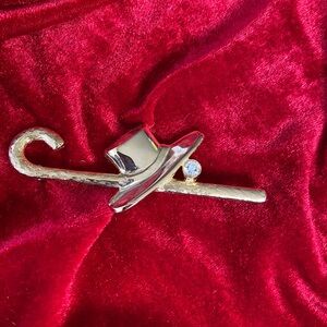 Elegant Hat and Cane Brooch